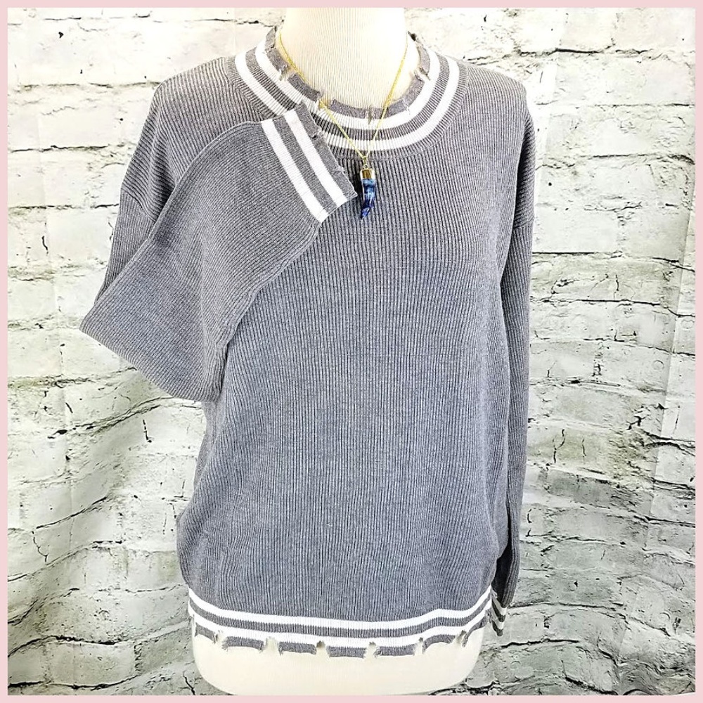 Honey Punch - SALE! - NWT Sweater Distressed SOFT Knit Light Gray  M and L